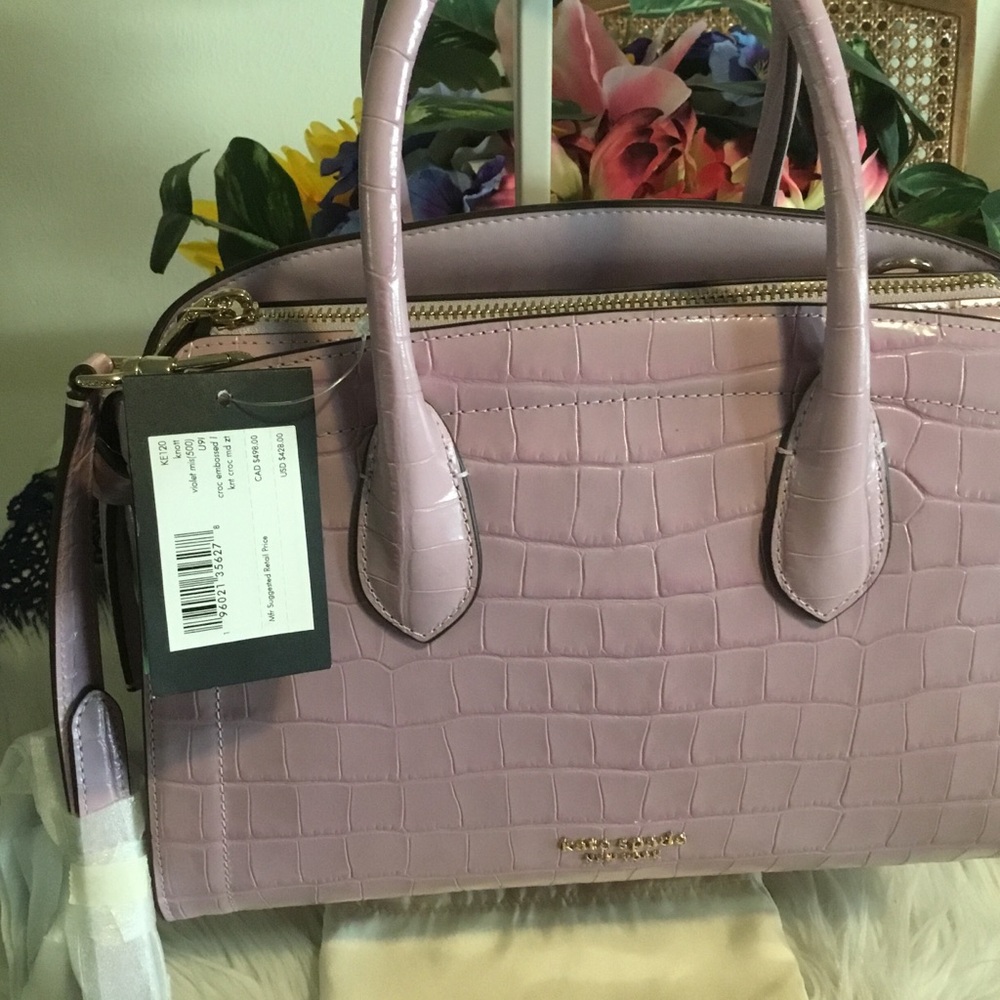 HP-Kate Spade NWT Knott Croc-embossed Medium Zip-top Satchel in Violet Mist/NWT - Picture 12 of 15